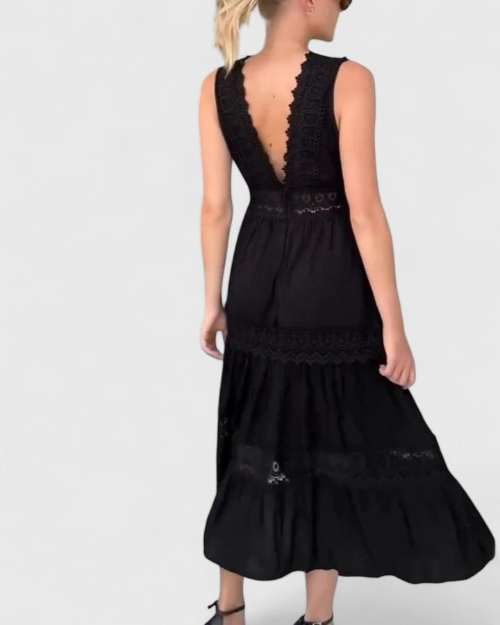 Calista | Exquisite White Lace Trim Midi Dress