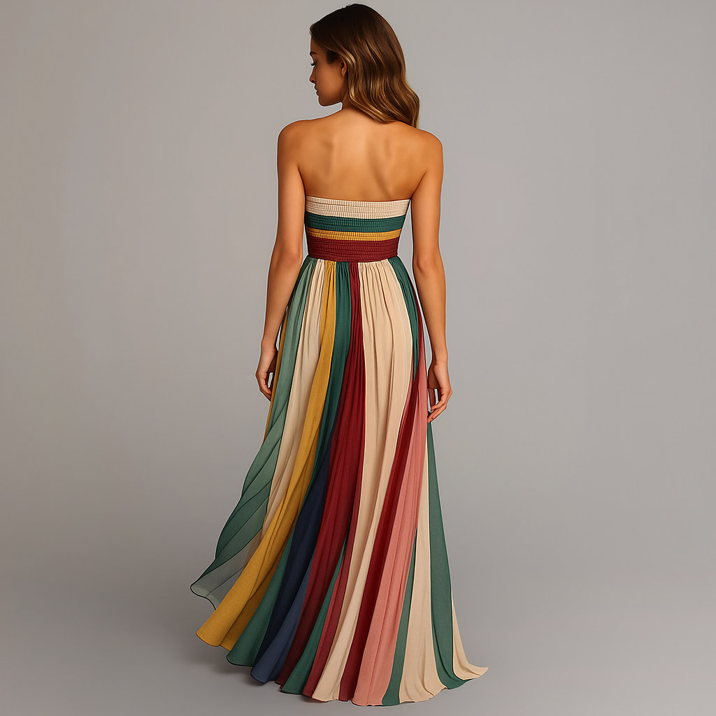 Adriana | Women’s Chic Holiday Glam Striped Pleated Maxi Dress