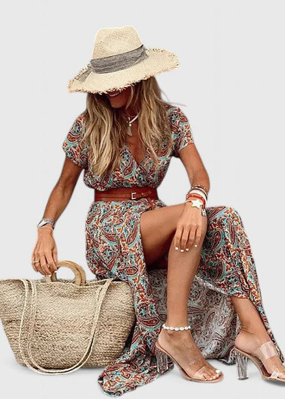 Calanthe | Elegant Blue Floral Maxi Dress