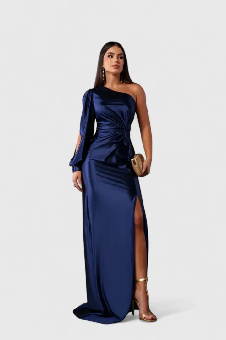 Calanthea | Elegant Black Maxi Dress with One Shoulder