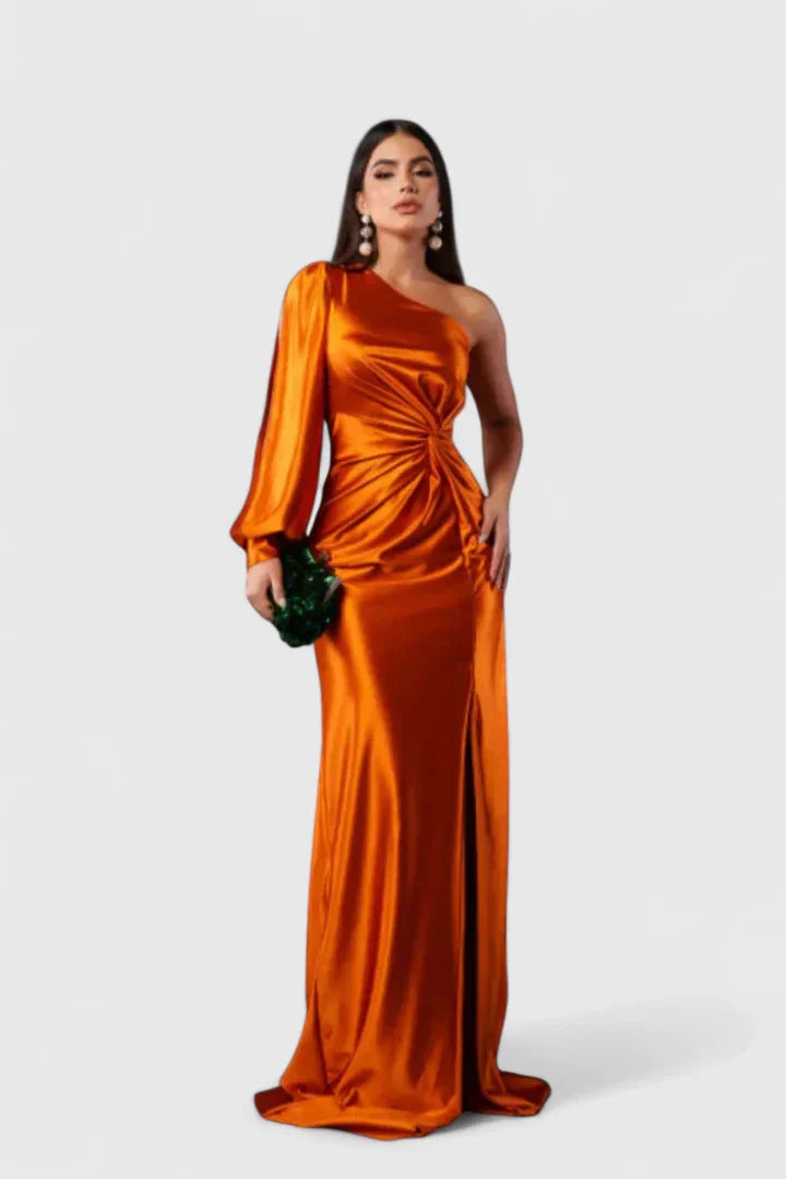 Calanthea | Elegant Black Maxi Dress with One Shoulder