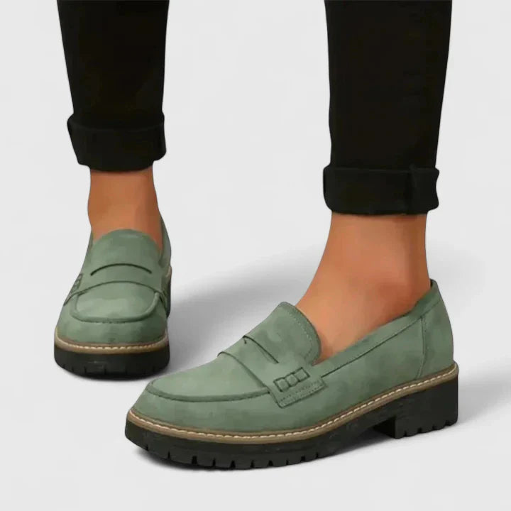 Women's Slip On Black Suede Chunky Loafer Shoes