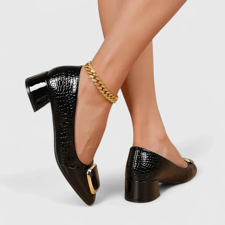Calanthe | Black Croc-effect Comfortable Loafers