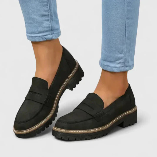 Alethea | Black Stitched Orthopedic Loafers