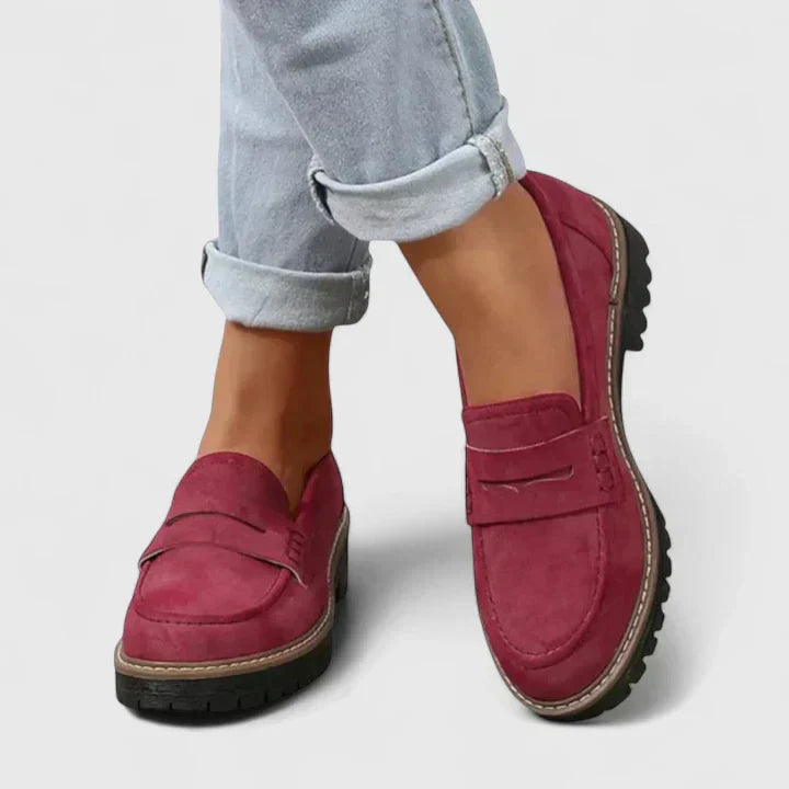 Women's Slip On Black Suede Chunky Loafer Shoes