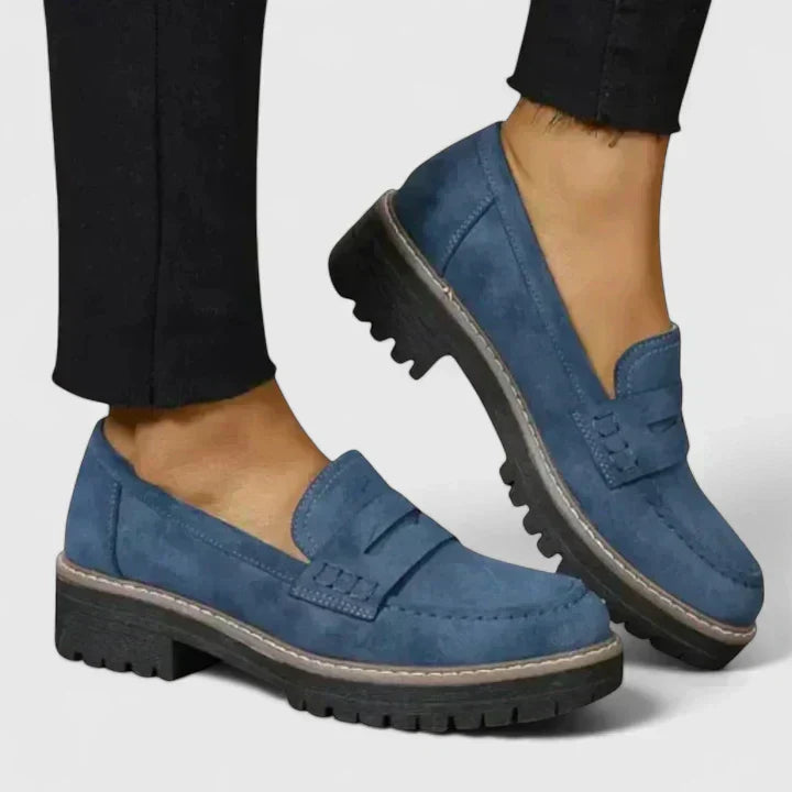 Women's Slip On Black Suede Chunky Loafer Shoes