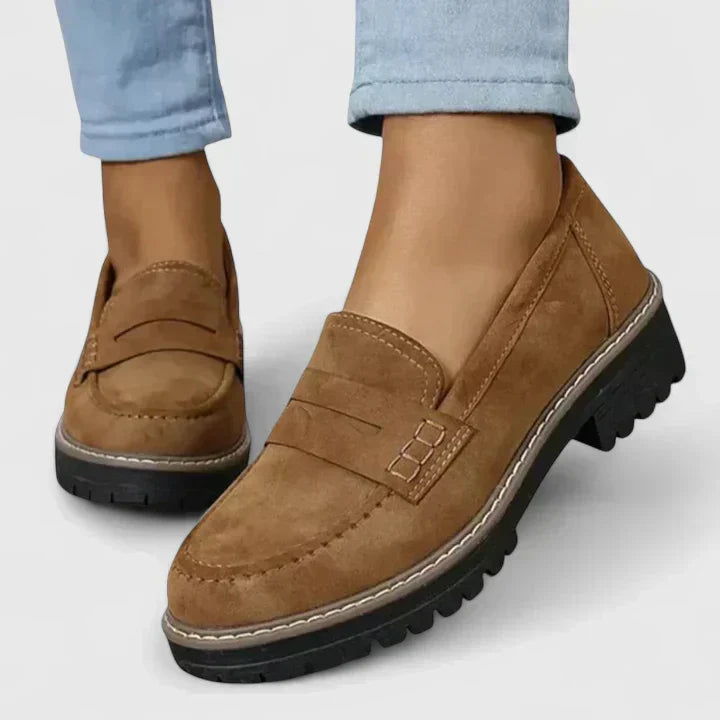 Women's Slip On Black Suede Chunky Loafer Shoes