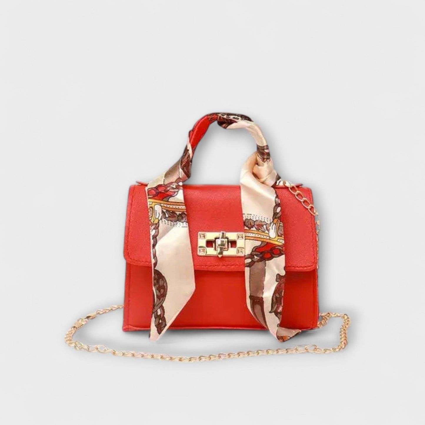 Astrid | Women’s Elegant Black Chain Handbag with Scarf Handle