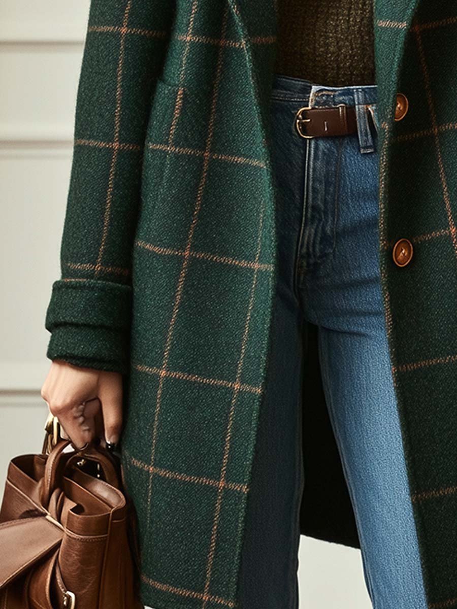 Alethea | Dark Green Wool Check Coat
