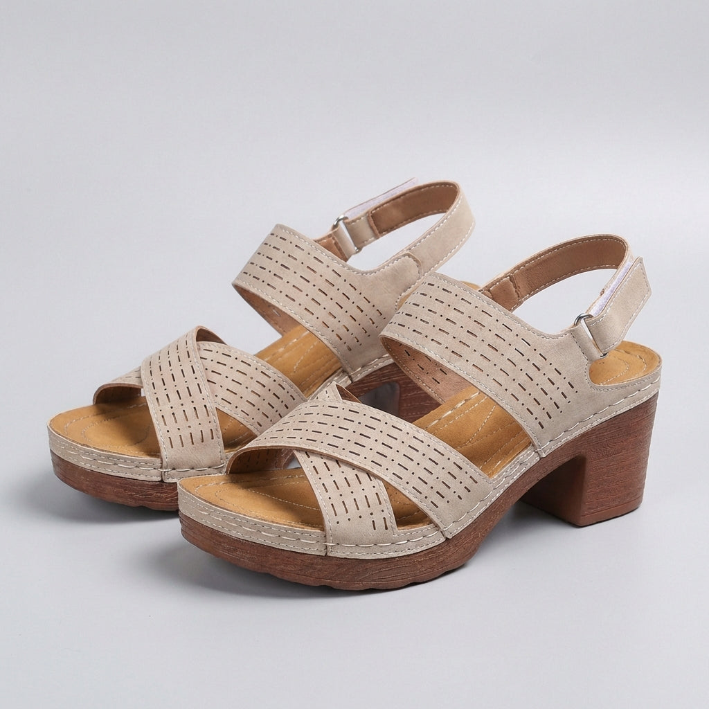 Astrid | Women's Orthopedic Platform Heel Comfort Sandals - Dark Grey Perforated
