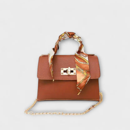 Astrid | Women’s Elegant Black Chain Handbag with Scarf Handle