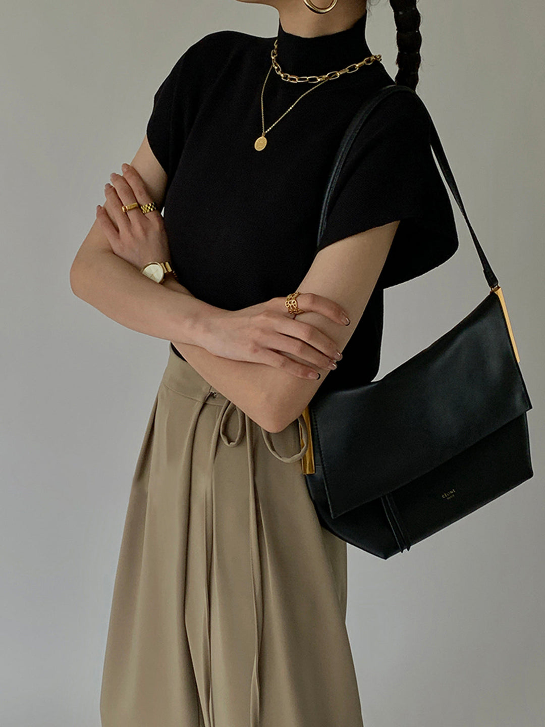 Astrid | Women's Mock Neck Short Sleeve Casual Black Top