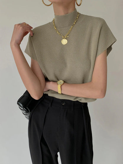 Astrid | Women's Mock Neck Short Sleeve Casual Black Top