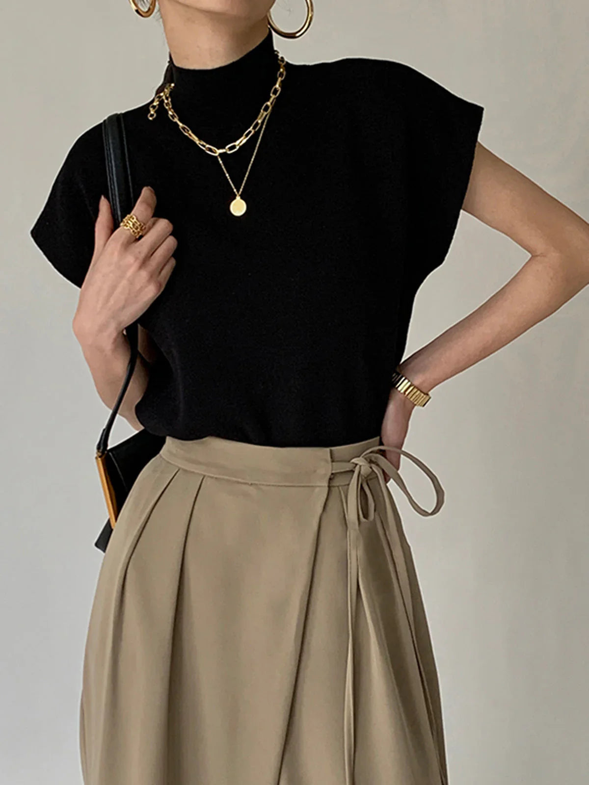 Astrid | Women's Mock Neck Short Sleeve Casual Black Top