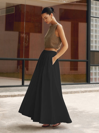 Alethea | Women's Boho High Waist Pleated A-Line Maxi Skirt Set in White