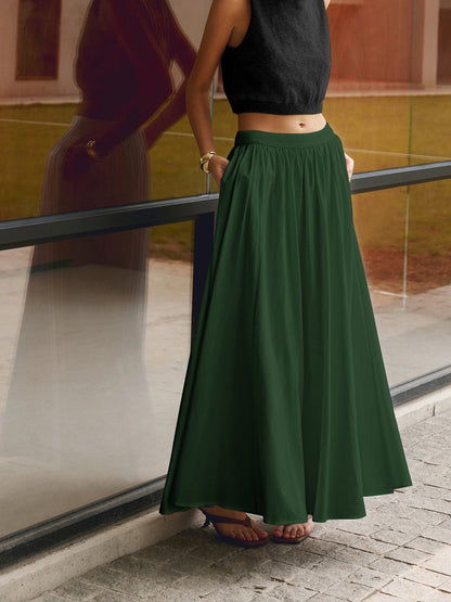 Alethea | Women's Boho High Waist Pleated A-Line Maxi Skirt Set in White