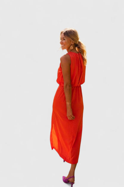 Calanthe | Elegant Orange Comfortable Midi Dress