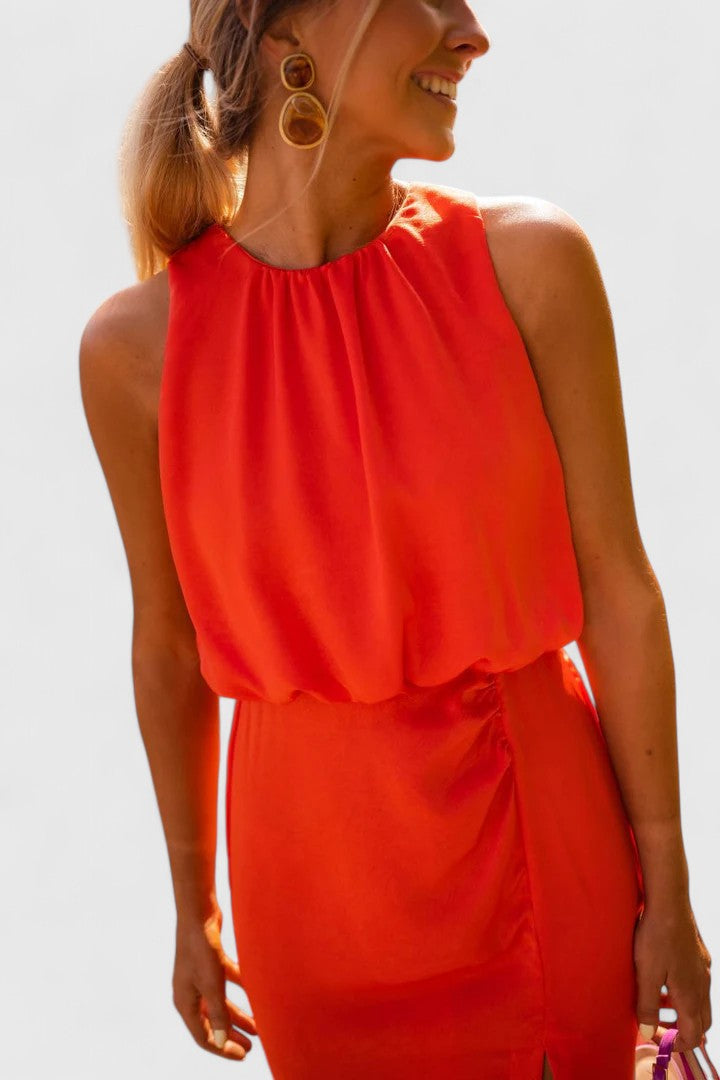 Calanthe | Elegant Orange Comfortable Midi Dress
