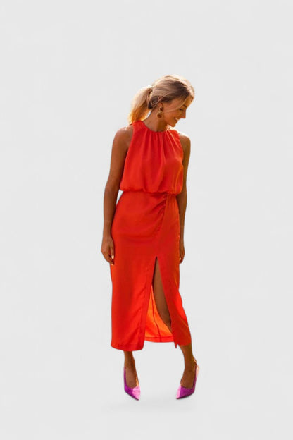 Calanthe | Elegant Orange Comfortable Midi Dress