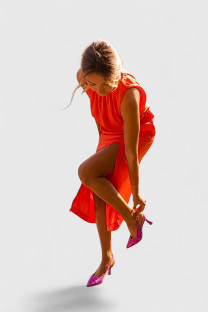 Calanthe | Elegant Orange Comfortable Midi Dress