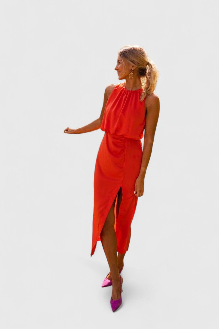Calanthe | Elegant Orange Comfortable Midi Dress