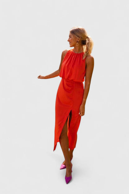 Calanthe | Elegant Orange Comfortable Midi Dress