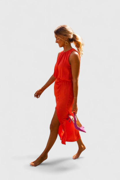 Calanthe | Elegant Orange Comfortable Midi Dress