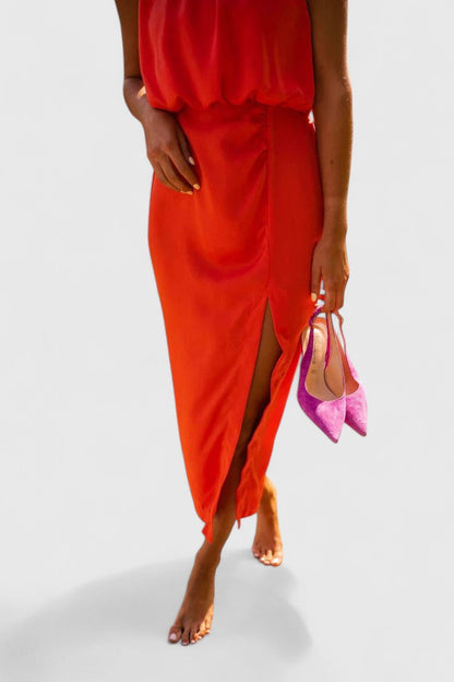 Calanthe | Elegant Orange Comfortable Midi Dress