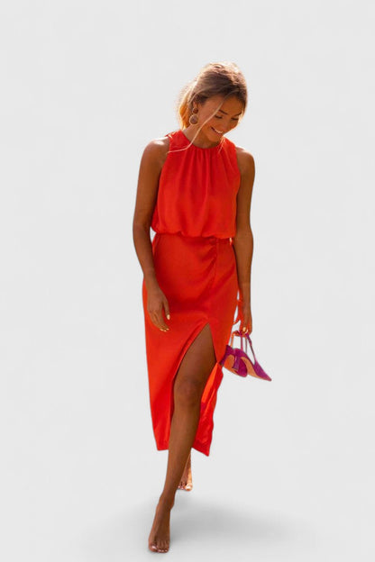 Calanthe | Elegant Orange Comfortable Midi Dress