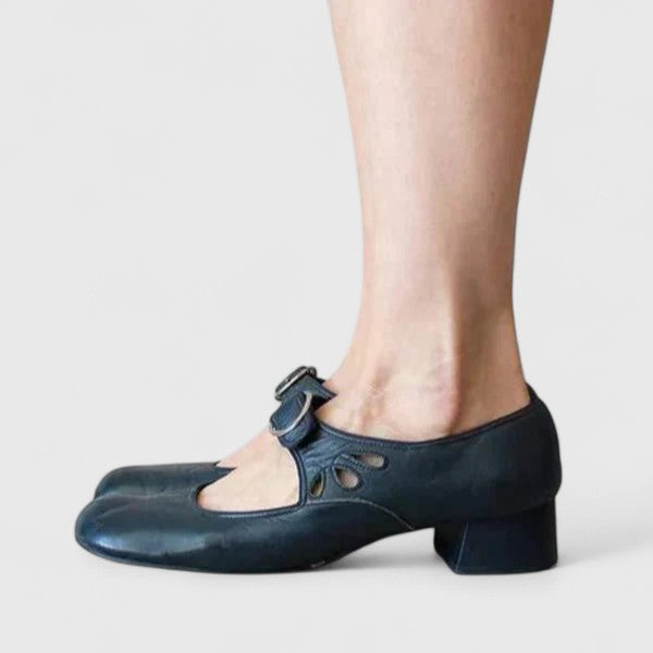 Calanthe | Elegant Black Leather Shoes with Buckle