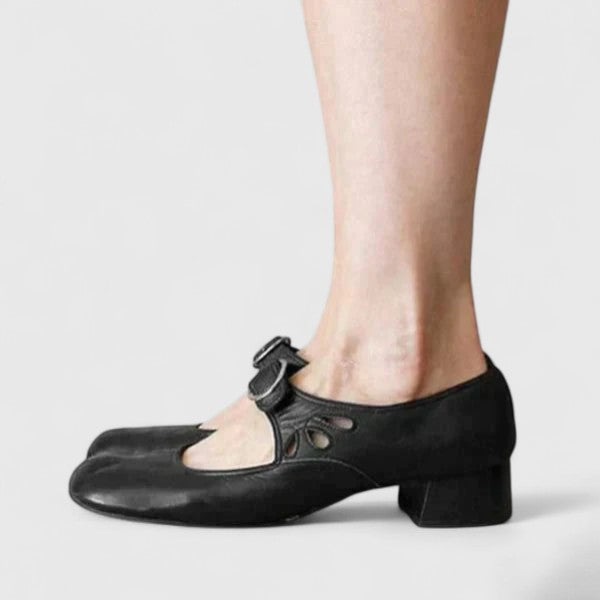 Calanthe | Elegant Black Leather Shoes with Buckle