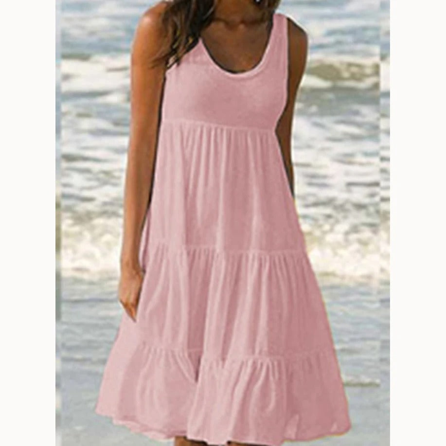 Astrid | Women’s Boho Sleeveless Tiered Midi Dress in White Linen