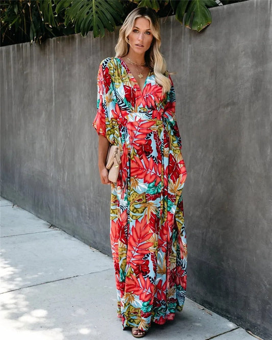 Astrid | Women’s Boho Tropical Floral Wrap Maxi Dress