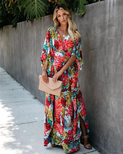 Astrid | Women’s Boho Tropical Floral Wrap Maxi Dress