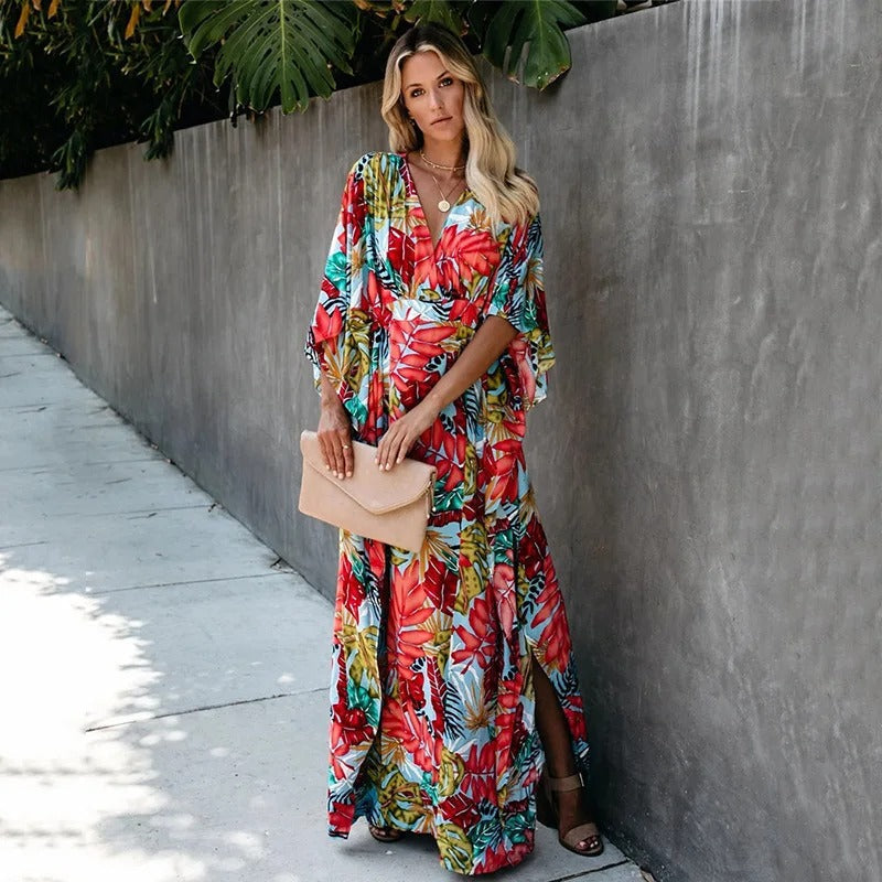 Astrid | Women’s Boho Tropical Floral Wrap Maxi Dress