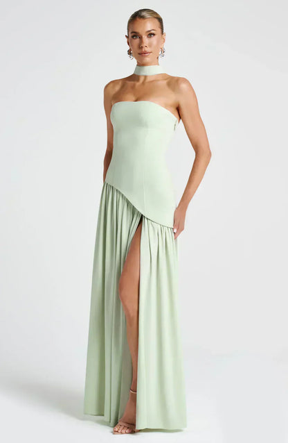 Aurora | Women Wedding Guest Asymmetric Maxi Dress in Soft Yellow