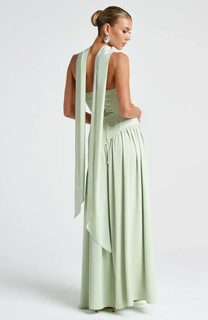 Aurora | Women Wedding Guest Asymmetric Maxi Dress in Soft Yellow