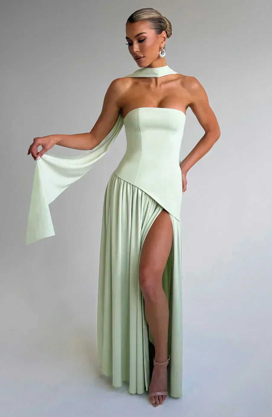 Aurora | Women Wedding Guest Asymmetric Maxi Dress in Soft Yellow