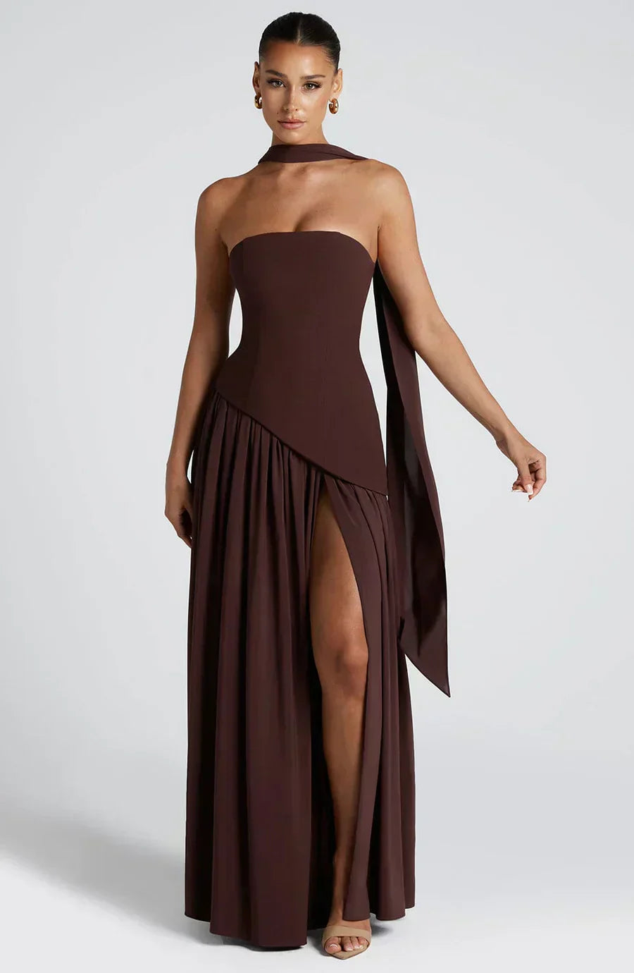 Aurora | Women Wedding Guest Asymmetric Maxi Dress in Soft Yellow