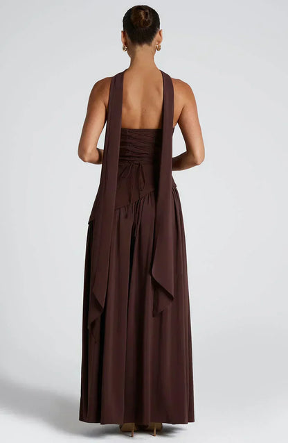 Aurora | Women Wedding Guest Asymmetric Maxi Dress in Soft Yellow