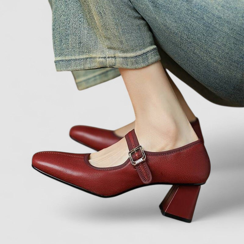 Calista | Black Leather Orthopedic Mary Jane Shoes