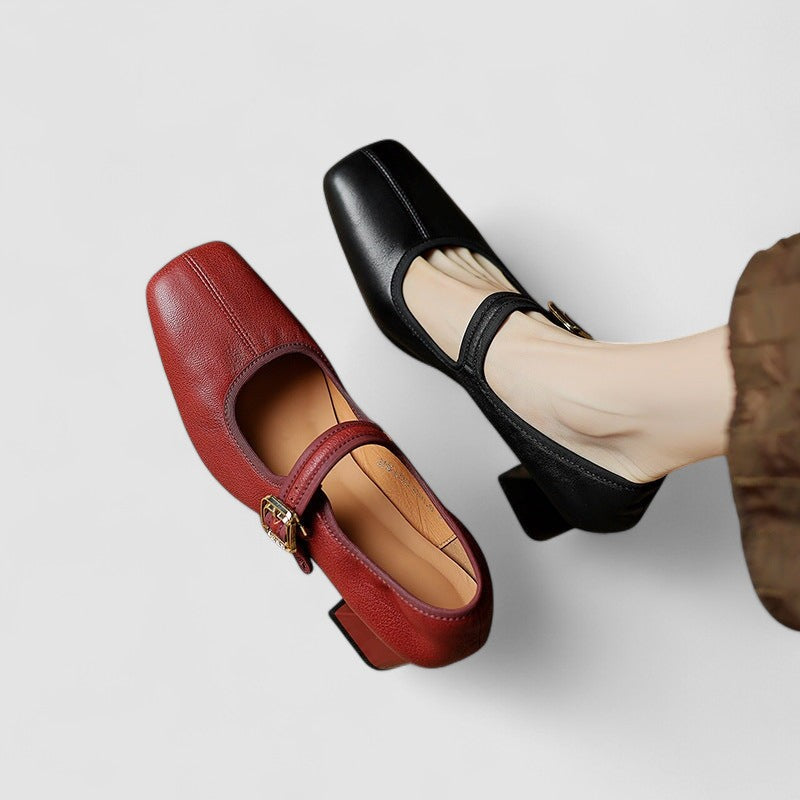 Calista | Black Leather Orthopedic Mary Jane Shoes