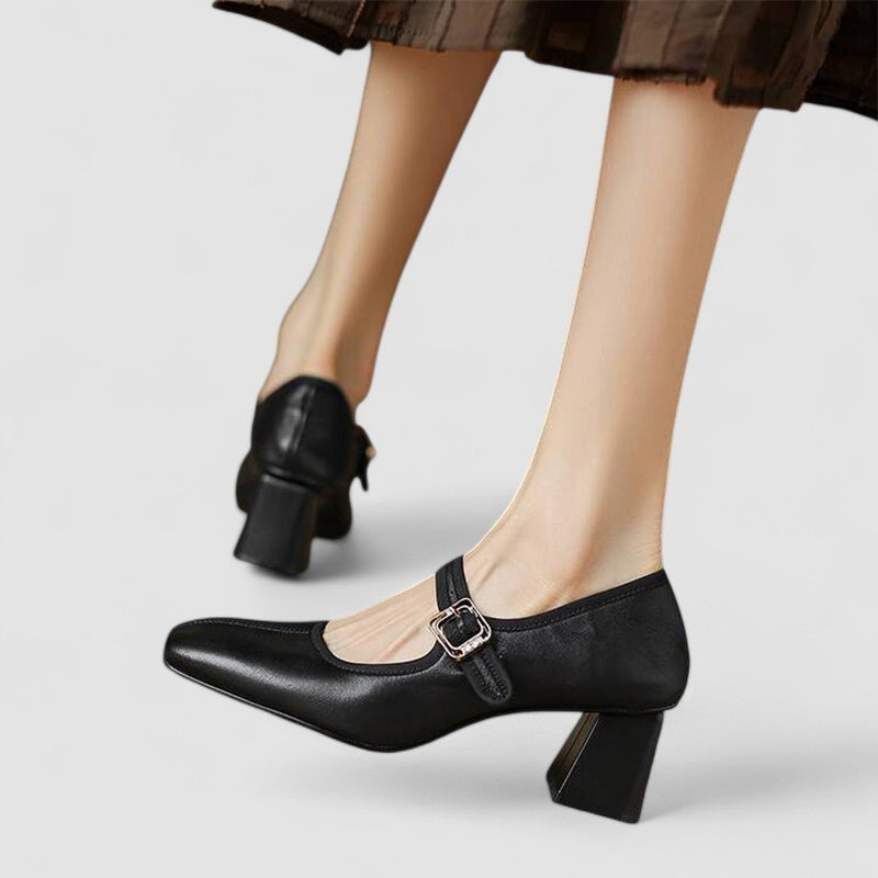 Calista | Black Leather Orthopedic Mary Jane Shoes