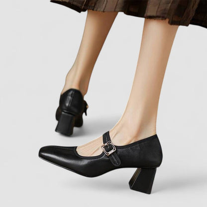 Calista | Black Leather Orthopedic Mary Jane Shoes