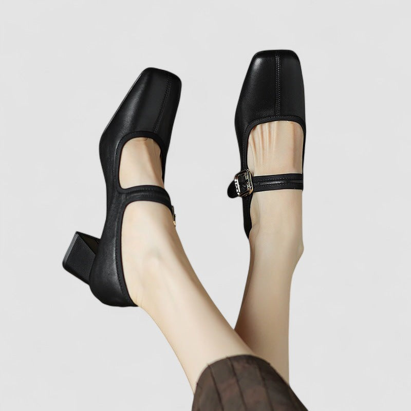 Calista | Black Leather Orthopedic Mary Jane Shoes