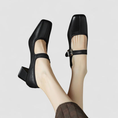 Calista | Black Leather Orthopedic Mary Jane Shoes
