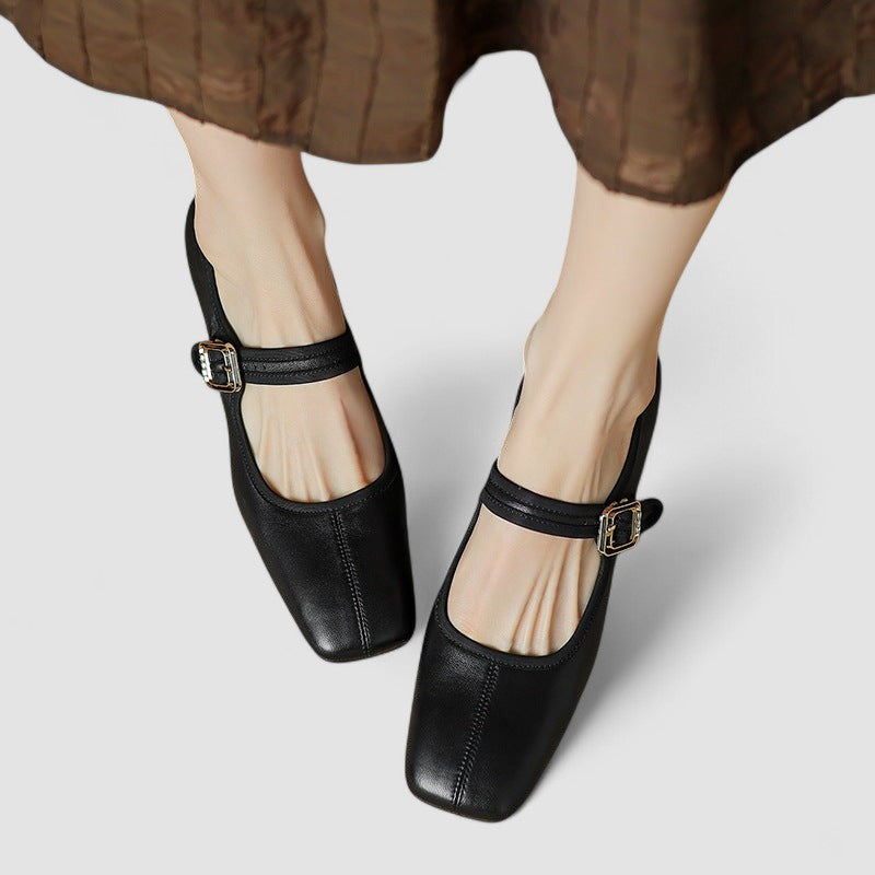 Calista | Black Leather Orthopedic Mary Jane Shoes