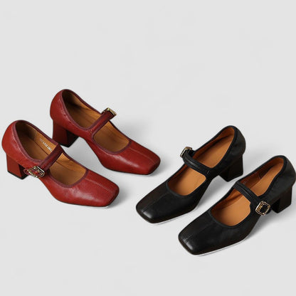 Calista | Black Leather Orthopedic Mary Jane Shoes