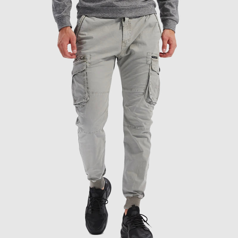 Kaius | Men's Slim Fit Light Grey Cargo Pocket Casual Pants