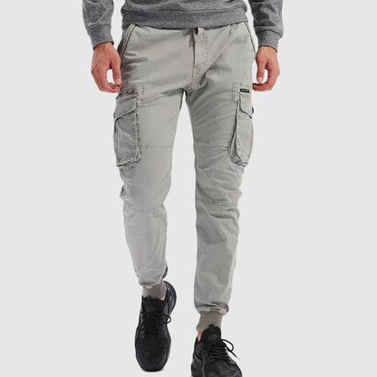 Kaius | Men's Slim Fit Light Grey Cargo Pocket Casual Pants